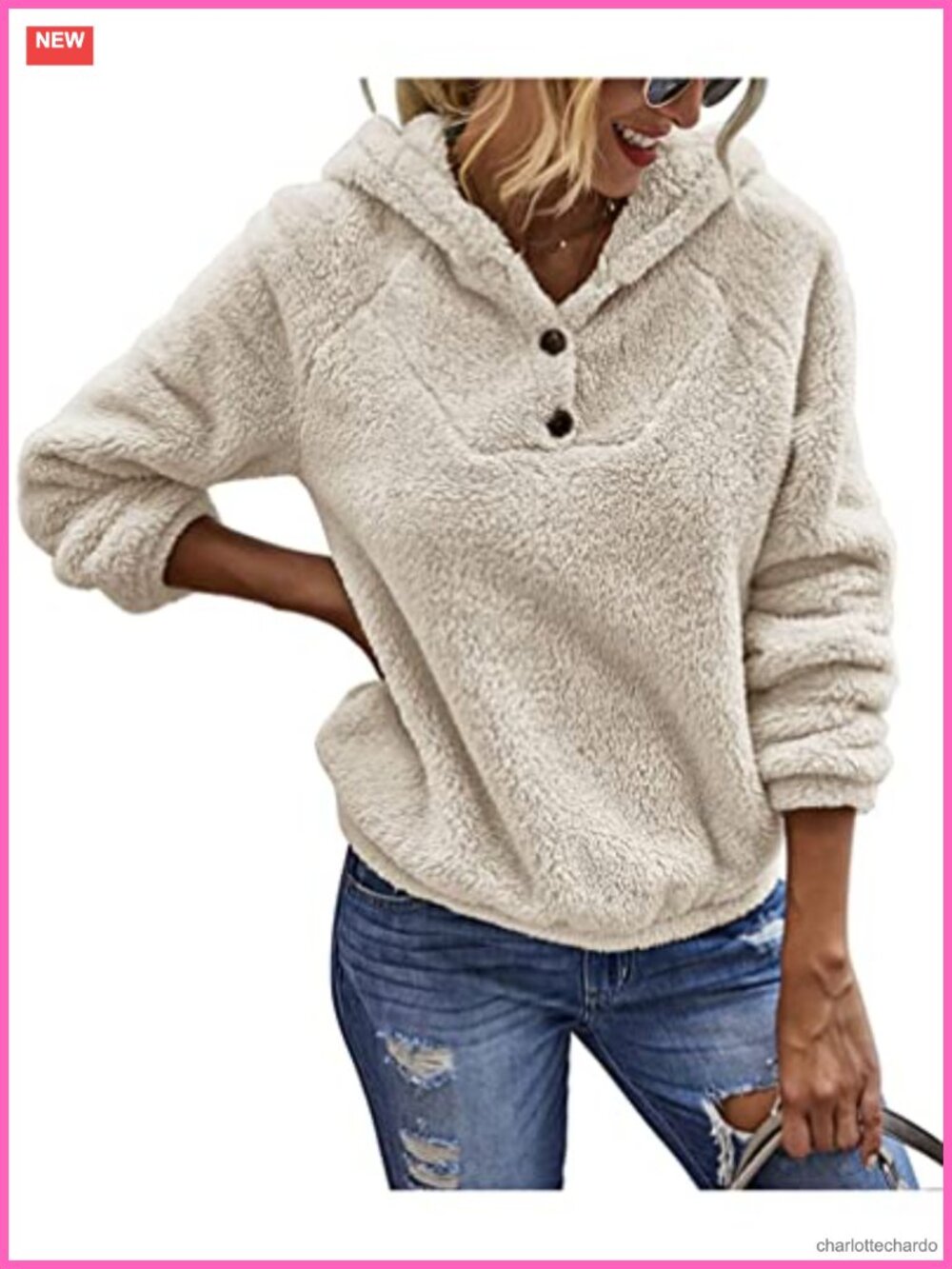 Womens Sherpa Fleece Pullover Hoodie with Kangaroo Pocket Fuzzy Winter Shaggy